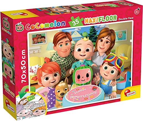 Liscianigiochi - CoComelon - Maxi Puzzle pour enfants a partir de 3 ans, 35 pièces, 2 en 1 Double Face Recto / Verso avec le dos à colorier - 91034