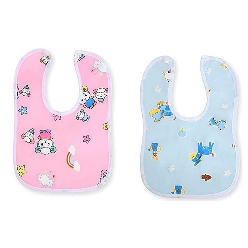 RB POINTRB POINT Waterproof Baby Bibs with Food Catcher Pocket, Soft and Comfortable Cotton Material, Adjustable Neck Closure, Ideal for Feeding (Pack of 2)