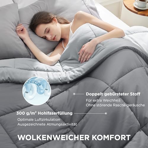 BEDSURE Bettdecke 200x200 Ganzjahresdecke Steppdecke - Bettdecke Ohne Bezug 200x200cm 300GSM - 4 Jahreszeiten Bettdecken Wende Grau/Hellgrau, Weiche Warm Duvet Schlafdecke für Allergiker 3