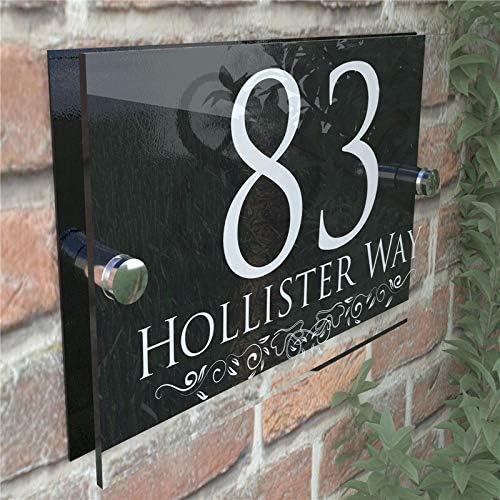 House Number 200x140mm Personalised House Number Sign Door Numbers Street Address Plaques Modern Glass Digital (Color : Black)