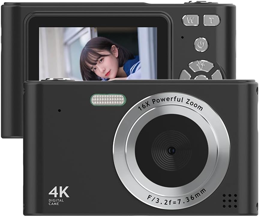 Andoer 4K Digital Camera, 48MP Compact Portable Photo Camera 2.4 Inch Screen 16X Digital Zoom Anti-Shake Face Detection Beauty Effect Motion Detection for Kids Teen Students Beginner (Black)