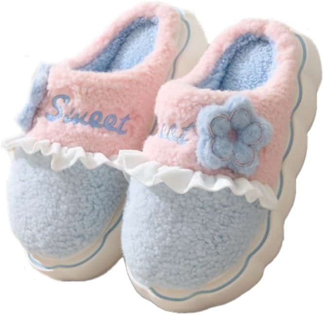 ELONEL Cute Plush Cotton Slippers - Women's & Men's - Thick Sole - Anti Slip - Indoor & Outdoor