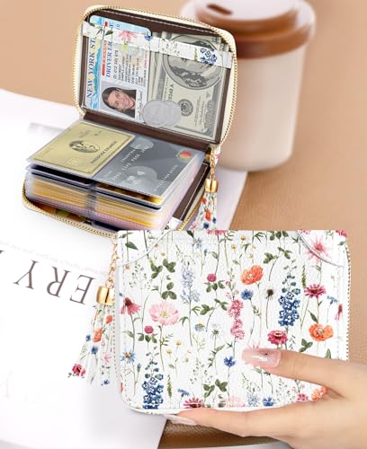 Image of Bistup 【40 Slots Credit Card Holder for Women Girls Cute RFID Blocking Card Organizer Leather Cardholder Protector for Lady Female Large Capacity Size Big Zipper Wallet Flower Kawaii Aesthetic Unique