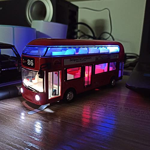 Image of DARVICE London Double Decker Diecast Metal Bus Model Alloy Diecast Metal Bus with Light Sound Openable Door Pullback Toy Bus for Kids Best Gifts Toys for Boys