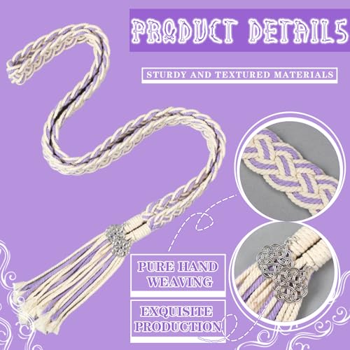Image of Handfasting Cord for Wedding Braided, Weaving Purple, Simple | Hand Fasting Ceremony Rope with Gold Celtic Clasp, Rustic Cotton for Catholic Lasso Tradition, Unity Ritual Tying Supply