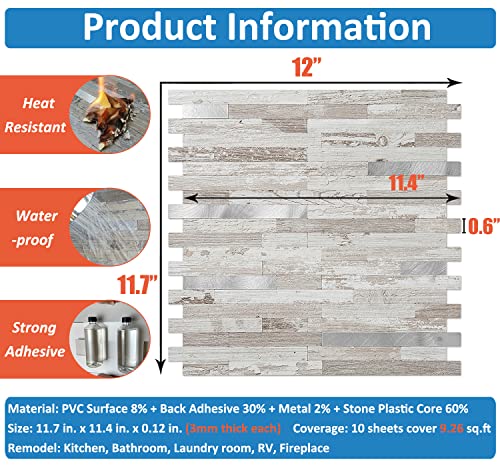 Azulejos para salpicaduras impermeables de PVC y metal con relieve de abedul 5