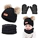 Yutdeng 3 in 1 Wintermütze Schal Handschuhe Set für Kinder Pompom Beanie Mütze Mädchen Fleece Thermisch Strickmütze Jungen Wintergeschenke