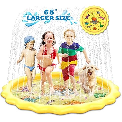 Sprinkler Splash Cushion for Children and Dogs, 68 inches/172 cm Sprinkler Water Play Mat, Paddling Pool Water Outdoor Backyard Summer for Small Swimming Pool Toy for Toddlers (Yellow) Cover