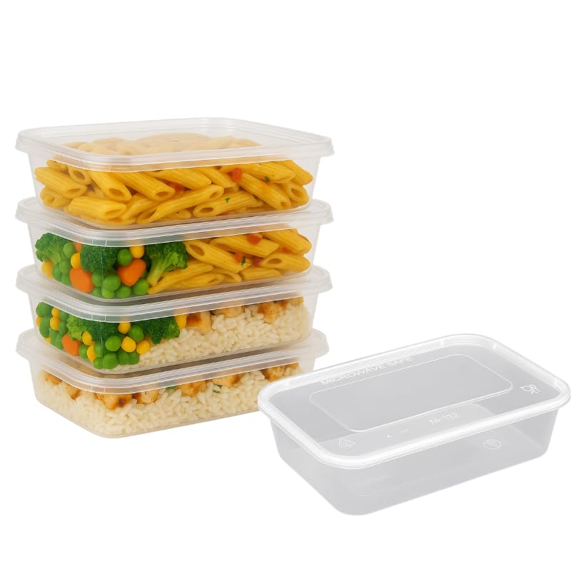 Dr Blue Paquete de 10 recipientes de comida para llevar con tapas, cajas de plástico reutilizables aptas para microondas, a prueba de fugas, sin BPA, ideales para congelador, almuerzo y almacenamiento