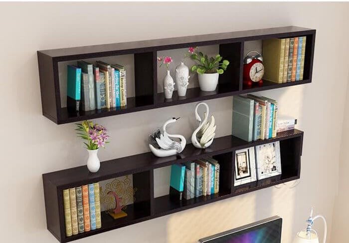 Image of Wall Mount Floating Shelves for Books Shelf, Antiques, Organizer, Storage - DIY - MDF (Grid-Brown)