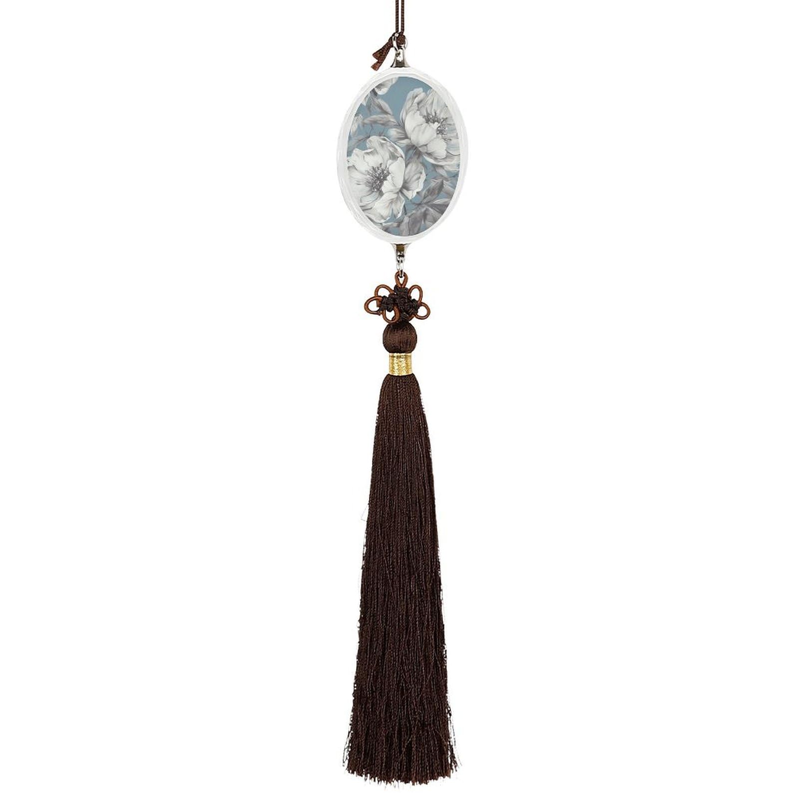 Crystal Auto Pendant Charms Ellipse Crystal Car Rear View Mirror Charms Flowers on Blue Background Auto Hanging Interior Ornament Pendant Car Interior Accessories for Women Men CarCharms Decor
