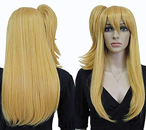ANOGOL Orange Wig for Girls Long Wavy Synthetic Cosplay Wig With 1 Ponytails