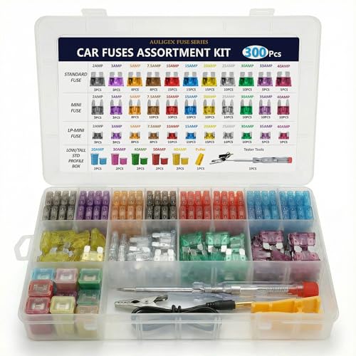 Auligex 300pcs Car Fuses Assortment Kit with Circuit Tester -