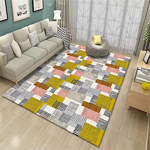 Tapis chambre esthétique 120x180cm rectangulaire gris jaune pour tapis jeu