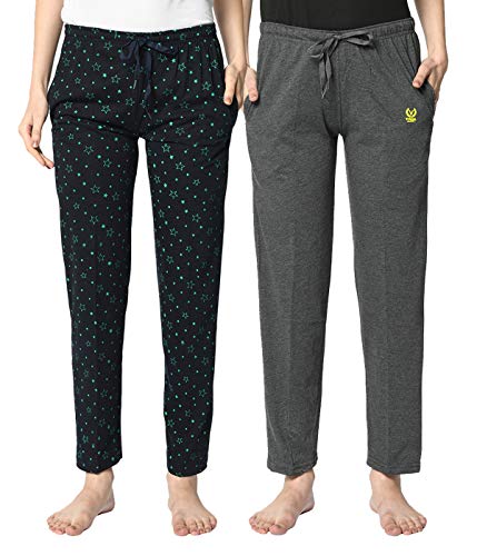 Image of Mack Jonney Cotton Blended Regular Fit Trackpants for Women(Pack of 2)-D1 PRT 1Nvy D1 Ant 02-P