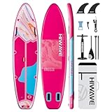 Hiwave 空気入り縦型パドル11'*34'*6'補助プレート、420ポンドCapicity成人と青少年パドル、海と湖のペットに適して、両手ポンプ、ピンク