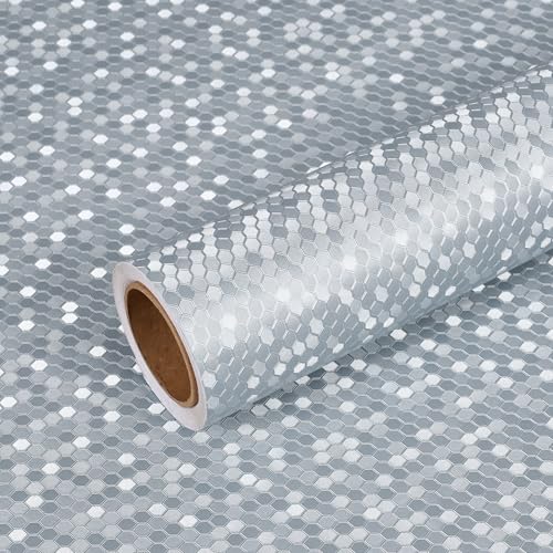 VEELIKE Papel Pintado Metálico Plateado Textura Papel Pintado Pared Plata Metalizada Gruesa Vinilo para Encimera de Cocina Impermeable Vinilos para Muebles Armarios Cajone Vinilo Nevera 40cm x 300cm