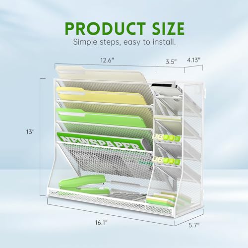 SUPEASY Wall File Organizer, 5-Tier Desk Organizer with 4 Pen Holders, Wall Organizer for Office with R-shaped Bottom Tray, Desk Organizers and Accessories for Office Supplies, Whi image 7