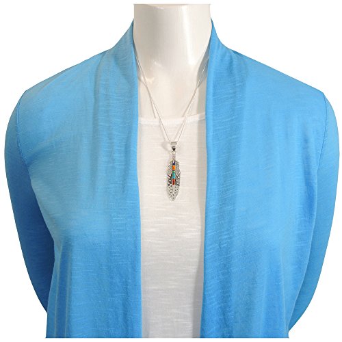 925 Sterling Silver Gemstone & Turquoise Feather Necklace (Pendant & 24" Chain)3