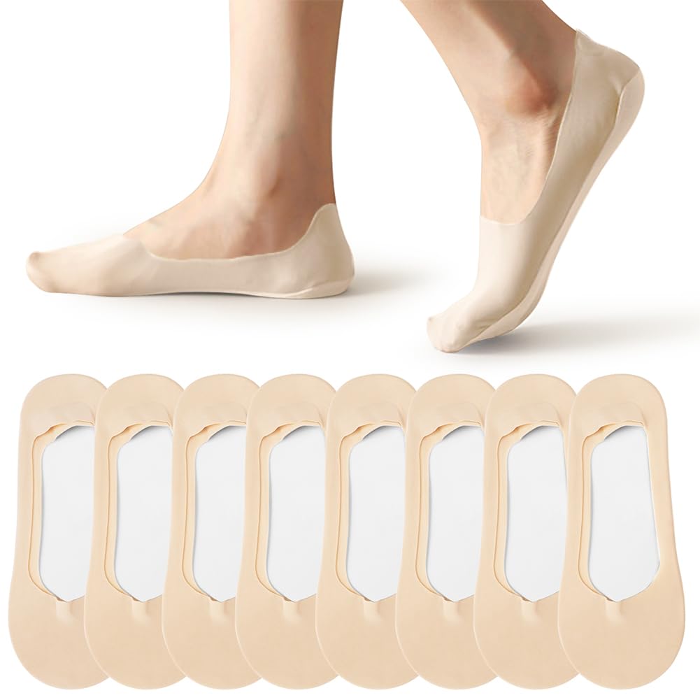 8 Pairs No Show Ice Silk Socks 4-7, Non Slip with Silicone Strips Invisible Socks for Women, Low Cut Liner Ankle Boat Socks for Loafers Sneakers Flats Boat Shoes