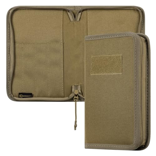 Kosibate Tactical Notebook Cover with Zipper 7.5 x 5 OCP Military Notebook Cover Detachable Army Field Tactical Portfolio Organizer with Flag Patch for Protecting Notes Book(Tan Cover Only)