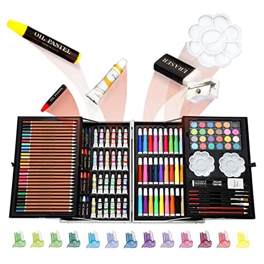 MKNZOME Juegos de Dibujo Estuche Colores Niños,200 Piezas Maletin Pinturas para Niños con Lápices de Colores, Marcadores, Pinturas de Acuarela, Crayones, Pastel de Acuarela, Pincel