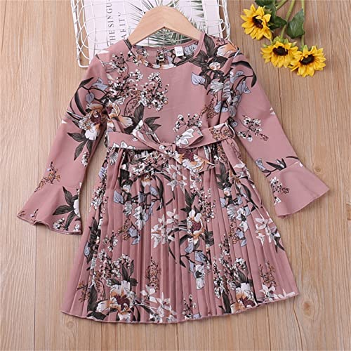 Vestido de formatura de verão para meninas, casual, gola redonda, manga comprida, estampa floral, li