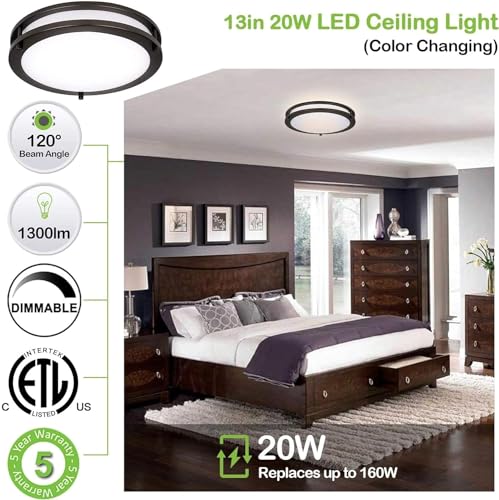 Image of hykolity 13 inch Flush Mount LED Ceiling Light Fixture,5CCT