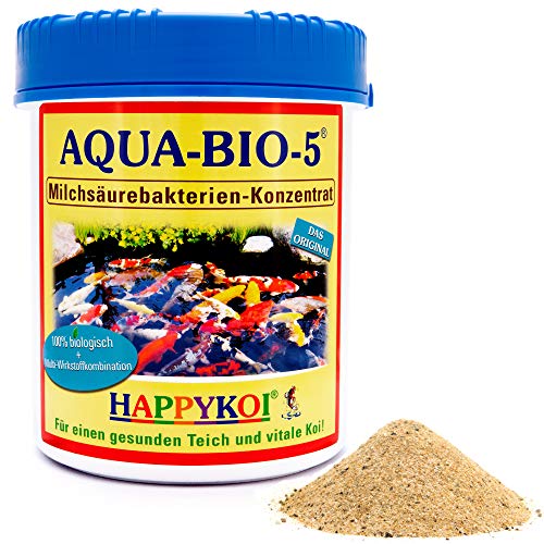 HAPPYKOI Aqua-Bio-5® Milchsäurebakterien-Konzentrat in Pulverform mit Enzym-Hefezellen, Vorbeugung gegen Krankheiten bei Koi u. Teichen, Gartenteiche, Aquarien | Jumbo Dose - Inhalt: 1500 ml