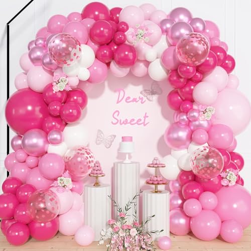 Image of Ouddy Life 157 Pcs Pink Balloons Arch Garland Kit, Hot Metallic Light Pastel Pink White Rose Confetti Balloons Different Size Princess Birthday Wedding Gender Reveal Mothers Day Party Decorations