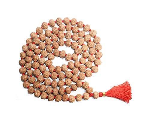 IndianStore4All Certified 7 Mukhi (Face) Rudraksha Mala (Necklaces) 108 + 1 Knotted Beads Japa Rosary Free Om Pouch (11mm)