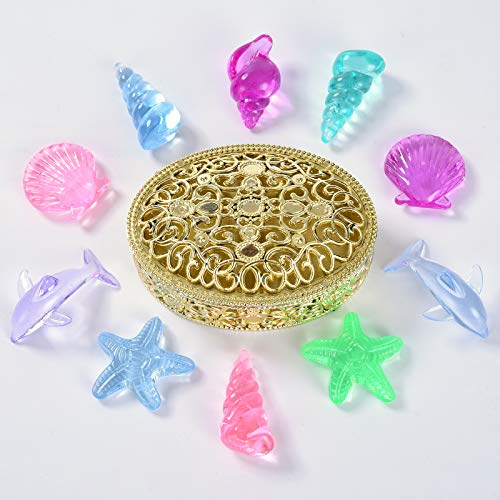 Hercugifts Diving Gem Pool Toy Colorful Ocean Marine Animal Diamonds Set with Treasure Pirate Box Summer Swimming Gem Diving Toys Set Dive Throw Toy Including Starfish Conch and Dolphin gem (Golden)