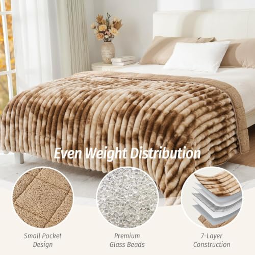 Image of Fleece Weighted Blanket for Adults 48 inch x 72 inch 12lbs Soft Blankets, Khaki