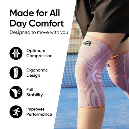 Image of Frido Active Knee Cap Support for Men & Women | Active Compression for Pain Relief & Joint Support | Knee Sleeve for Gym, Running, Jogging, Sports & Workout | Anti-Sweat Knee Brace (1 Pair) Core Pink, XL