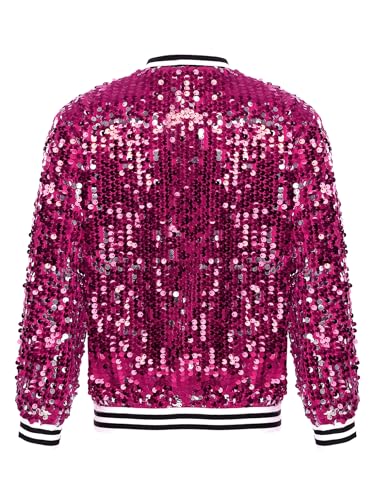 ACSUSS Girls' Sequin Bomber Jacket with Pockets Lightweight Sparkle Long Sleeve Zipper Jackets Coat Club Party Tops4