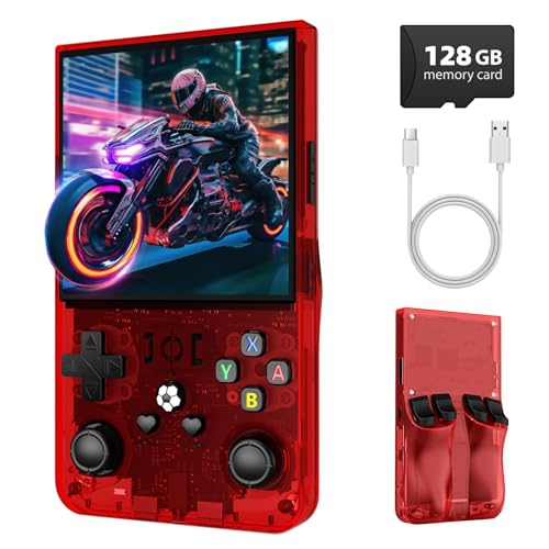 Image of R36MAX Retro Handheld Game Console, 4.0 Inch IPS Screen Retro Gaming Console,Linux System, 4000mAh Battery Portable Pocket Mini Arcade, Built-in 128G (Red)