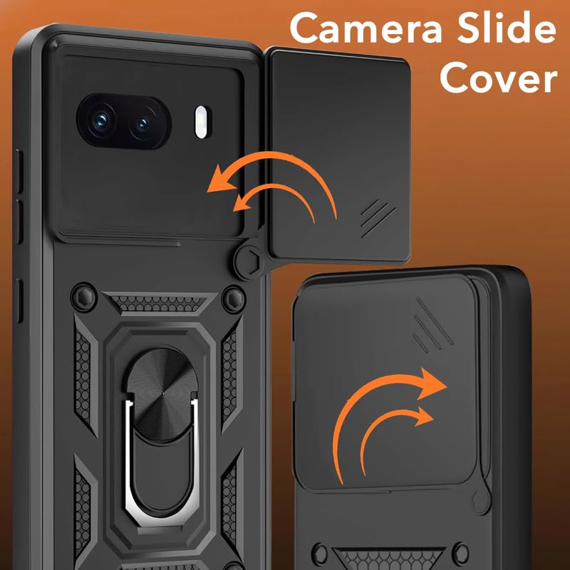 Image of Casodon Shockproof Back Case Cover for iQoo 15R 5G, Shockproof iQoo 15R Back Cover, Ring Case with Kickstand and Camera Protection Shutter - Black