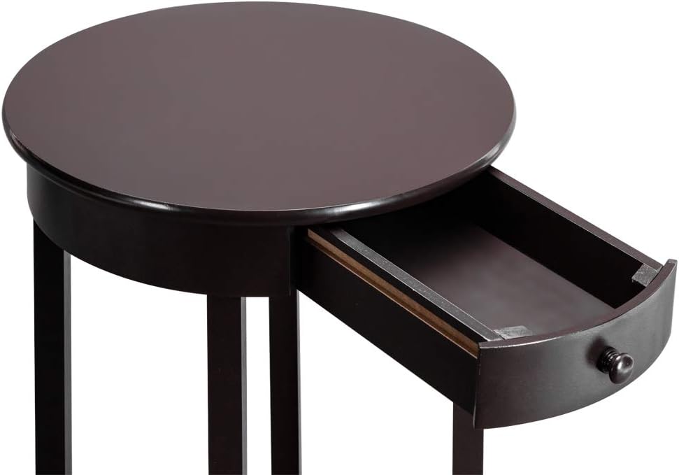 Gеt Pорulаr оƒƒеr SSLine Tall Wood Night Stand with 1 Drawer and Shelf Round Espresso Regalia Bedside Accent Table 2-Tier Chairside End Table Living Room Bedroom Sofa Couch Side Telephone Tables Plant Stand - 27.9