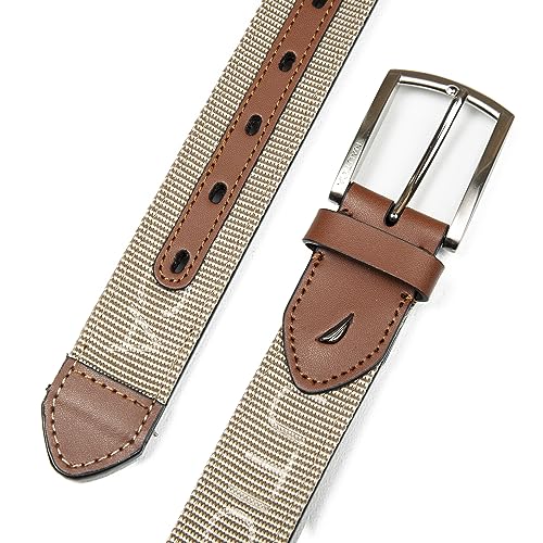 Image of Nautica Men's Casual Leather Belt | Everyday | Classic | Pants | Jeans | Khakis | Chinos | Metal Buckle