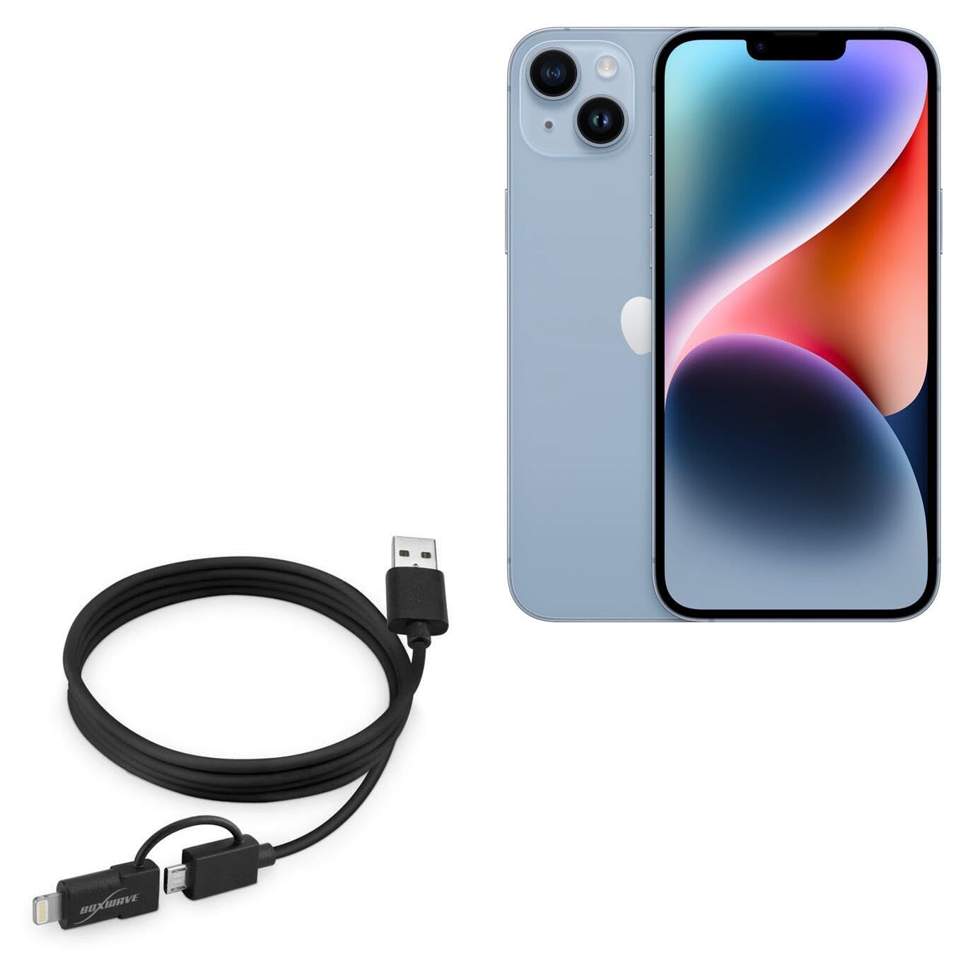 BoxWave Cable Compatible with Apple iPhone 14 Plus - iDroid Pro Cable, 2 in 1 Micro USB to MFi Lightning Cable Adapter - 3 ft - Black