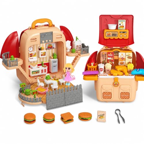 Mochila Casinha Maleta 4 em 1 com Minisscenário Musical Educativo Várias Supermercadinho Criativo Lindo e Fantástico Divertido Brinquedo Menina 3 Anos de (Edição Lanchonete)