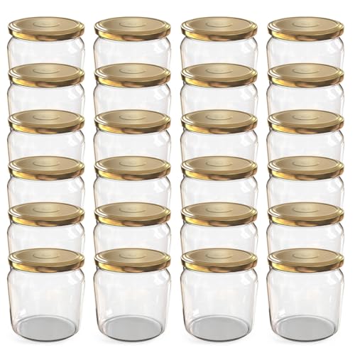 Oputec Lot de 24 bocaux de conservation 360 ml avec couvercles à visser dorés - Parfaits pour les confitures et plus encore