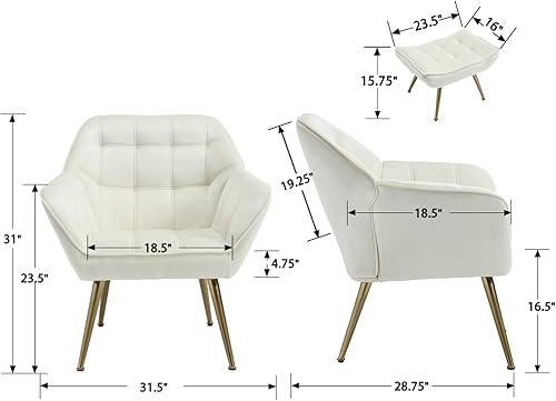 Miniatura 2 de Silla decorativa moderna de terciopelo con otomana, silla de salón tapizada con reposapiés, cómoda silla de sala de estar con patas doradas, silla
