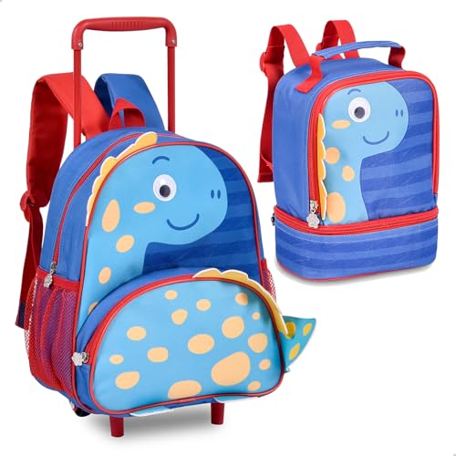 Kit Escolar Dinossauro Mochila Rodinha 13' Lancheira T�rmica 9' Pets Clio Pets (Azul)