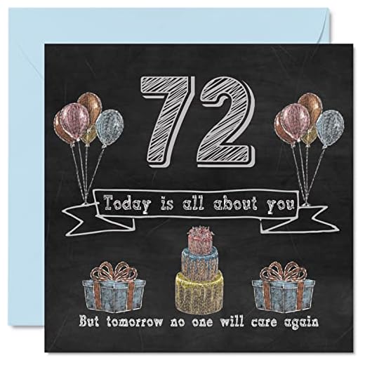 Divertidas tarjetas de cumpleaños 72 para hombres y mujeres – Pizarra de tiza – Tarjeta de feliz cumpleaños para tío, mamá, papá, tía, 145 mmx145 mm tarjetas de felicitación de bromas de humor