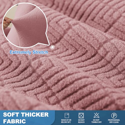 JIVINER 5 Pieces Recliner Sofa Covers Stretch Recliner Sofa Slipcover with Elastic Bottom Jacquard Fitted Reclining 3 Cushion Couch Cover Furniture Protector with Pockets (3 Seater, Dusty Pink) by JIVINER - Image 4