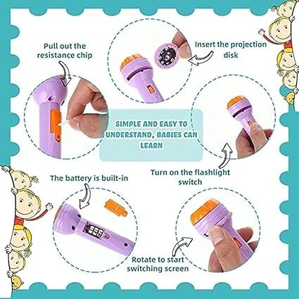 KANAKADHARA Mini Projector 3 Slides 24 Patterns Flashlight Torch | Kids Projection Light Toy Education Learning Night Light Before Going to Bed | Best Gift for Kids Sleeping Story Toys (Multi picture)
