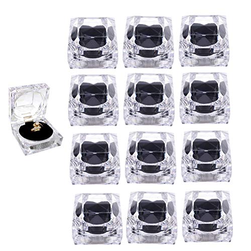 Elepure Thickened 12 Pcs Clear Crystal Ring Gift Boxes Earrings Jewelry Storage Box Acrylic Display Organizer Case For All Kinds Of Ring Earrings Velvet Insert Black, 1.8" X 1.8" X 1.8" #TOP8