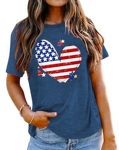 American Flag Shirts for Women 4th of July Tops USA Print T Shirt Casual Short Sleeve American Proud T-Shirt Tops