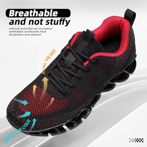 Mens Walking Shoes Blade Non Slip Fashion Sneakers Breathable Mesh Soft Sole Casual Athletic Running Sport Shoes Black/Red3